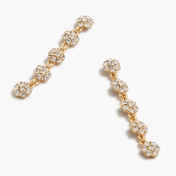 💜 J. Crew Crystal Flower Linear Statement Earrings Gold Tone NWT - Picture 2 of 4
